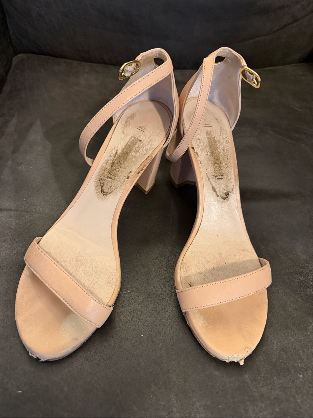 Stuart Weitzman Women’s Ankle-Strap Block Heel Sandals in Nude